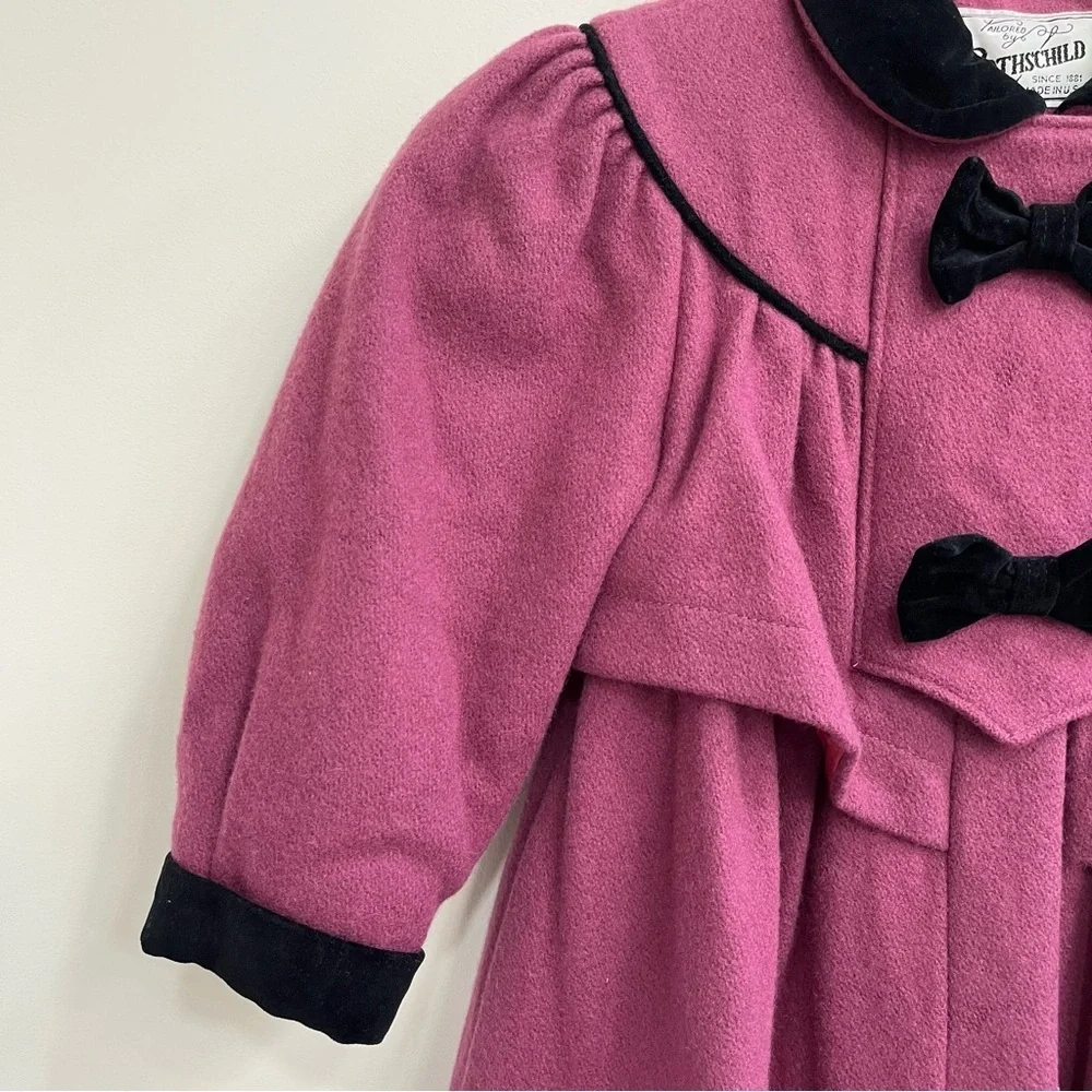 Vintage Rothschild Girls 4 Wool Coat Purple Black Velvet Bows Union Tag USA